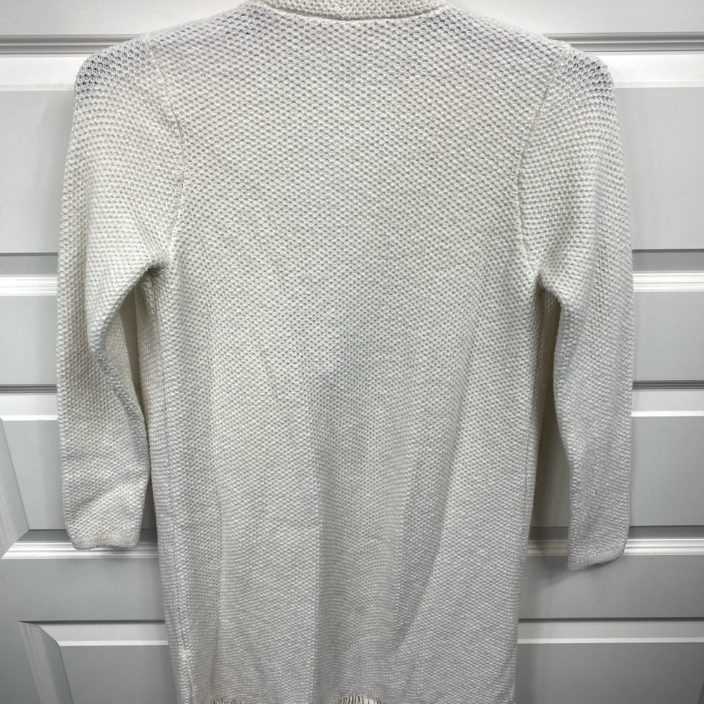 Chico's Travelers Knitted Cardigan Duster Open Fringe Sz 1 (M) White Long Sleeve - Picture 6 of 8